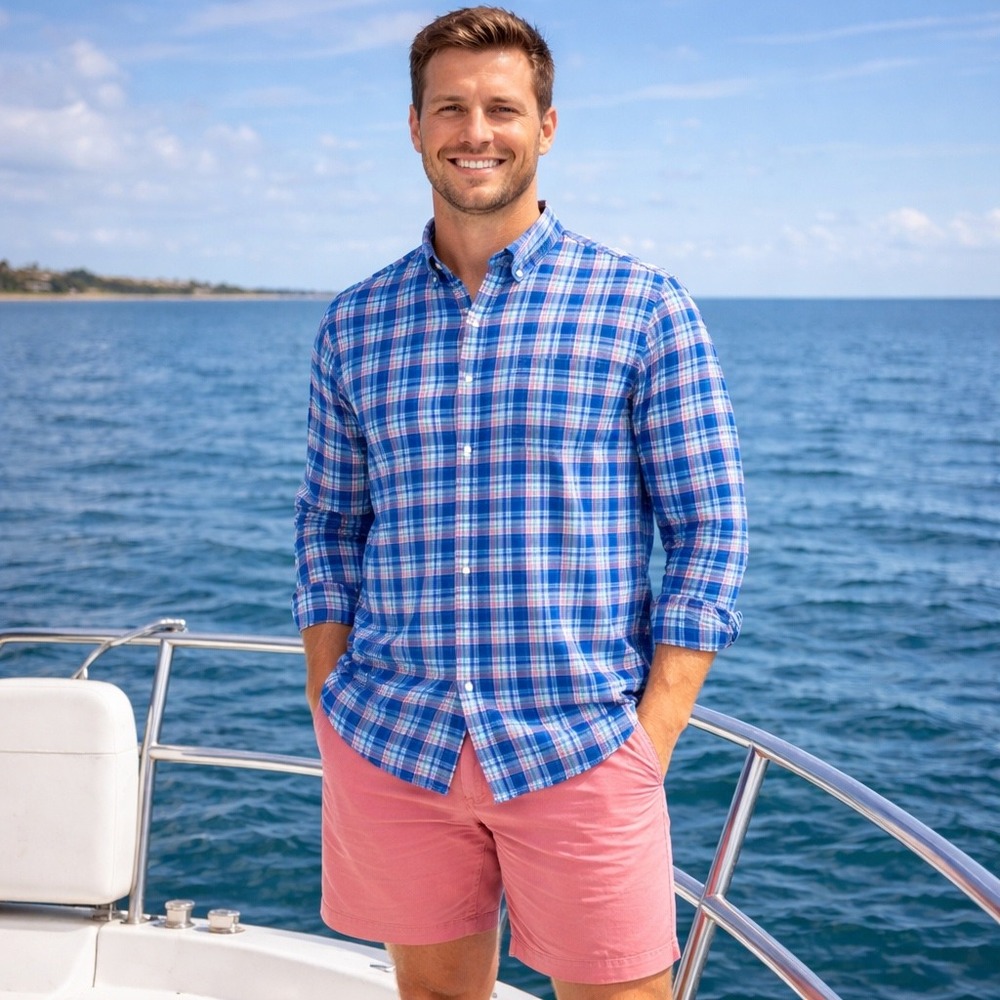 Vineyard Vines Performance Shirt Mens XXL Blue Plaid Excellent Classic Whale